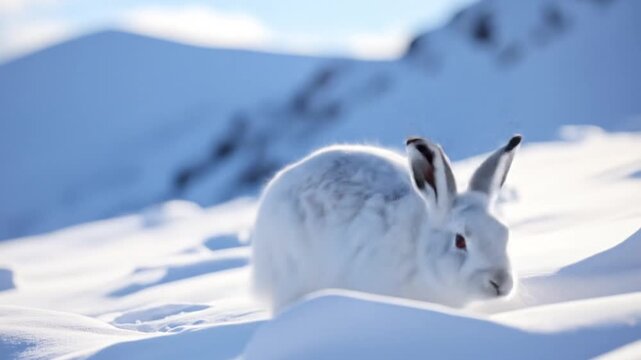 Arctic Hare in Snowy Mountain Landscape, Wildlife Photography