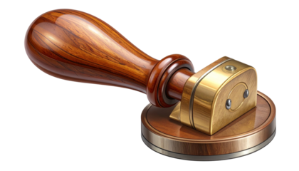  brown wax stamper with wooden handle and metal stamp base, isolated on transparent background, PNG format.
