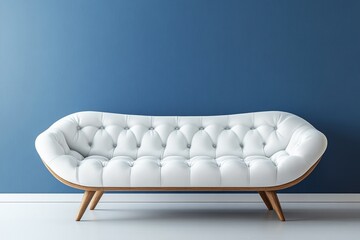 Sofa against blue wall. Scandinavian home interior design of modern living room, Generative AI