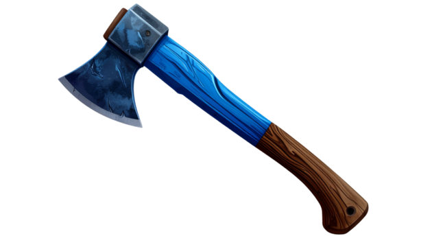  axe with blue blade isolated on transparent background, PNG format.
