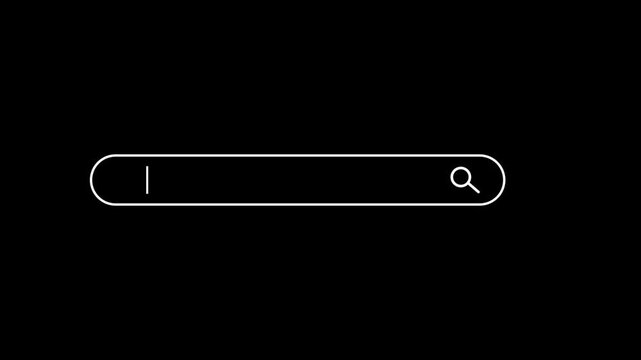 Search button browser bar 4k animation. Typing into search engine on black background. Search bar icon. Internet web page with search bar.