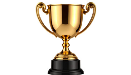  beautiful trophy with golden finish, elegant design, and detailed base, isolated on transparent background, PNG format.
