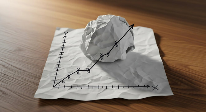 crumpled paper ball on wooden background