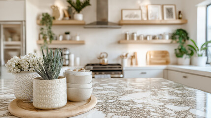 Modern Kitchen with Fresh Smoothie Bowls on Counter