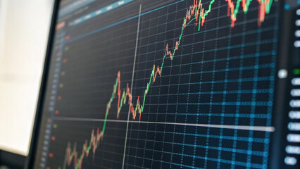 Economic growth and risk are critical factors shown in this financial chart with fluctuating stock prices and market trends on digital screen