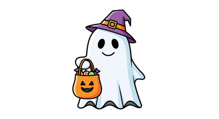 Cute Cartoon Ghost with Halloween Candy Bag.