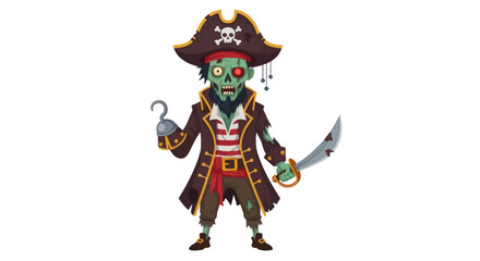 Cartoon Zombie Pirate with Hat, Hook, and Sword.