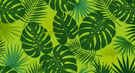 Vibrant tropical leaves pattern evokes a lush jungle paradise, perfect for summer designs and exotic backgrounds, creating a fresh botanical vibe
