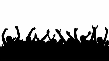 Silhouette of a crowd with raised hands in celebration and cheering against a white background space above | editable eps vectors