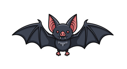 Adorable Cartoon Bat with Wide Wings and Pink Ears.