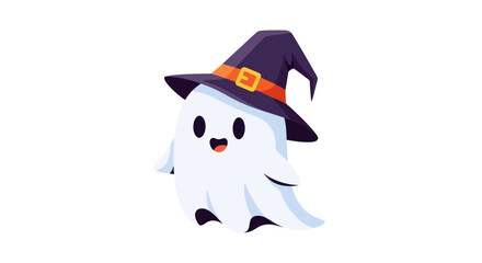 Cute Cartoon Ghost in Witchs Hat.