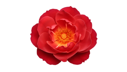 Red rose with layered petals and yellow center, realistic floral illustration, isolated on transparent background