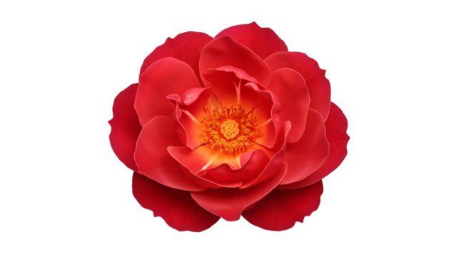 Red rose with layered petals and yellow center, realistic floral illustration, isolated on transparent background - Powered by Adobe