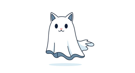 Adorable Cartoon Ghost Cat with Blue Accents and Smiling Face.