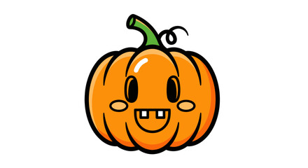 Cute Cartoon Pumpkin with a Happy Smiling Face and Green Stem.