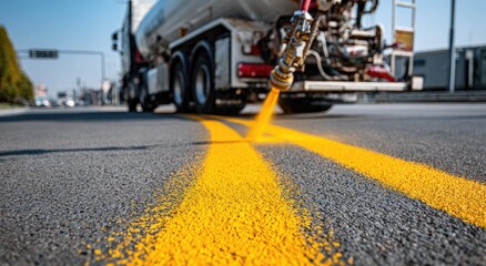 Road markings being painted