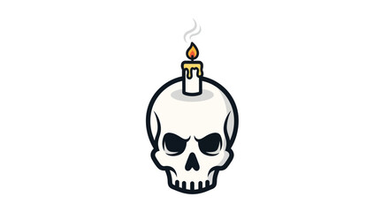 Cartoon Skull with Lit Candle on Top.