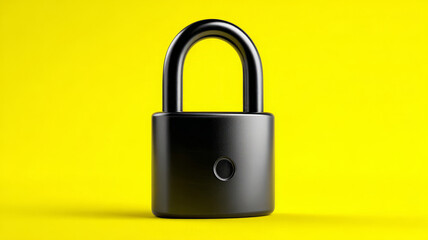 Naklejka premium Black padlock on a vibrant yellow background symbolizes security.
