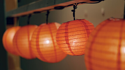 Traditional Japanese Paper Lanterns at Night Festival