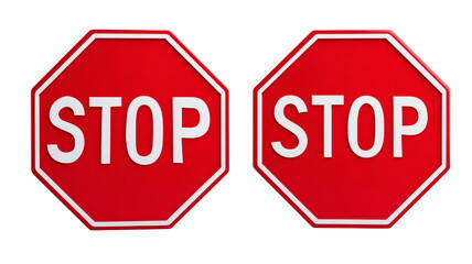 Stop sign traffic road safety regulation warning octagon red sign vector illustration set , isolated on transparent background
