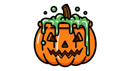 A cartoon jack-o-lantern with bubbling green slime overflowing from its carved top.