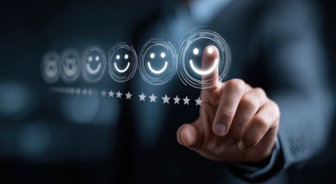 Businessperson selecting a positive review