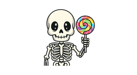 Cute Cartoon Skeleton Holding a Lollipop.