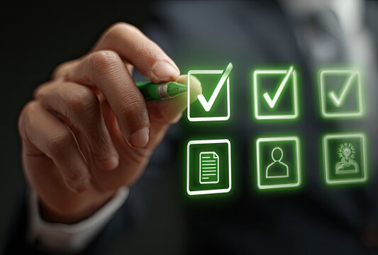 Hand checking boxes in a digital interface