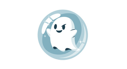 Cartoon Ghost Character Floating Inside a Transparent Bubble.