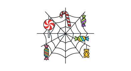 Spooky Spiderweb with Assorted Candies and Gummy Bear.