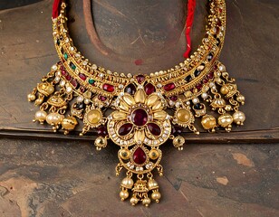 Gold necklace with colorful gemstones