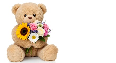 Obraz premium Teddy Bear with Bouquet of Flowers