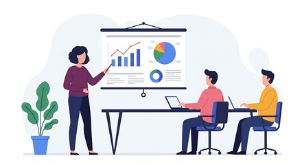 Fototapeta premium Business presentation with chart and diagrams in corporate meeting room setting