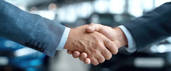 Business handshake in a car dealership