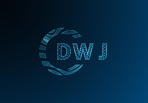 DWJ low poly letter logo vector design. DWJ lower poly logo design. DWJ unique low poly logo design.