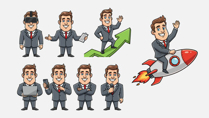 Vector cartoon illustration set of friendly business characters with different pose