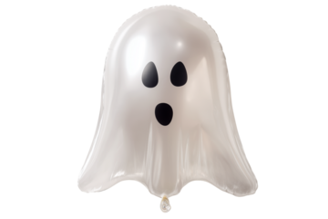A Halloween ghost shaped like a balloon, isolated on a transparent background.