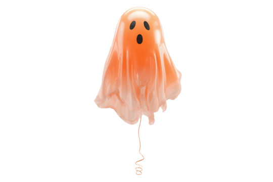 A Halloween ghost shaped like a balloon, isolated on a transparent background.