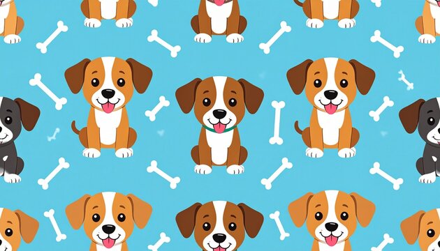Adorable cartoon puppies with bones create a playful, joyful, and energetic seamless pattern for kids.