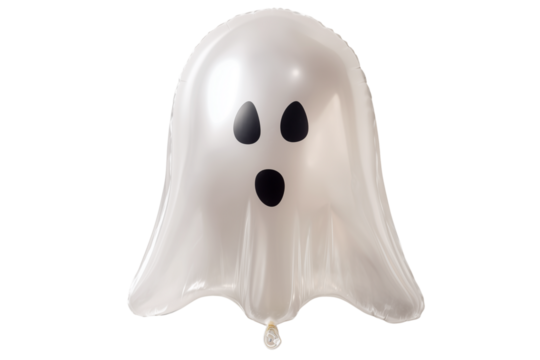 A Halloween ghost shaped like a balloon, isolated on a transparent background.