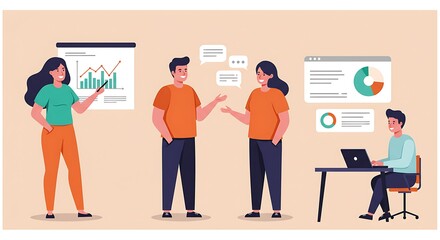 Business presentation with diverse team discussing data and collaborating effectively