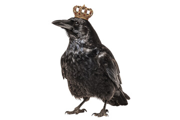Fototapeta premium A Halloween raven wearing a crown, isolated on a transparent background.