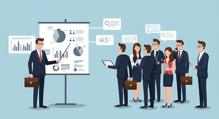 Fototapeta premium Business presentation with financial data chart and professional team members