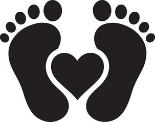 Baby Feet with Heart Symbol Silhouette Newborn Love Vector Family Parenthood Illustration Infant Footprint Design for Maternity Child Care and Baby Shower Art