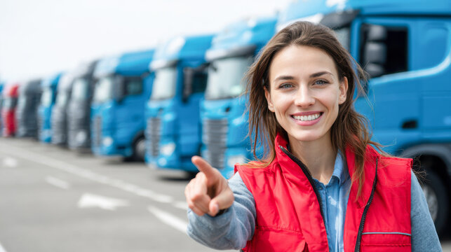 Young woman guides freight transportation in logistics environment