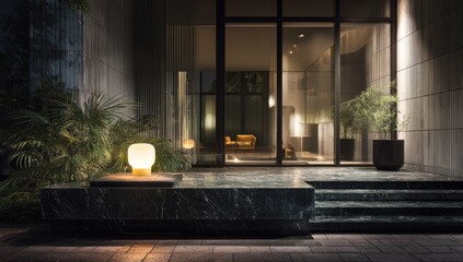 Modern building facade at night