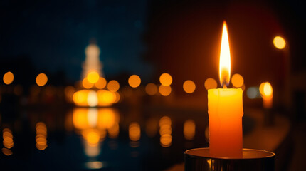An AI candles pic  in the blur alpha tower background  