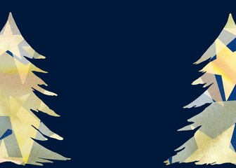 星柄のクリスマスツリーで飾ったクリスマスの美しいフレーム。水彩画を使用した美しいイラスト。