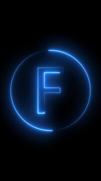 Blue Neon Letter F Inside A Circle On Black Background alphabet