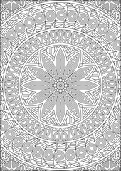 Hand drawn mandala art coloring pages for adult black and white line art